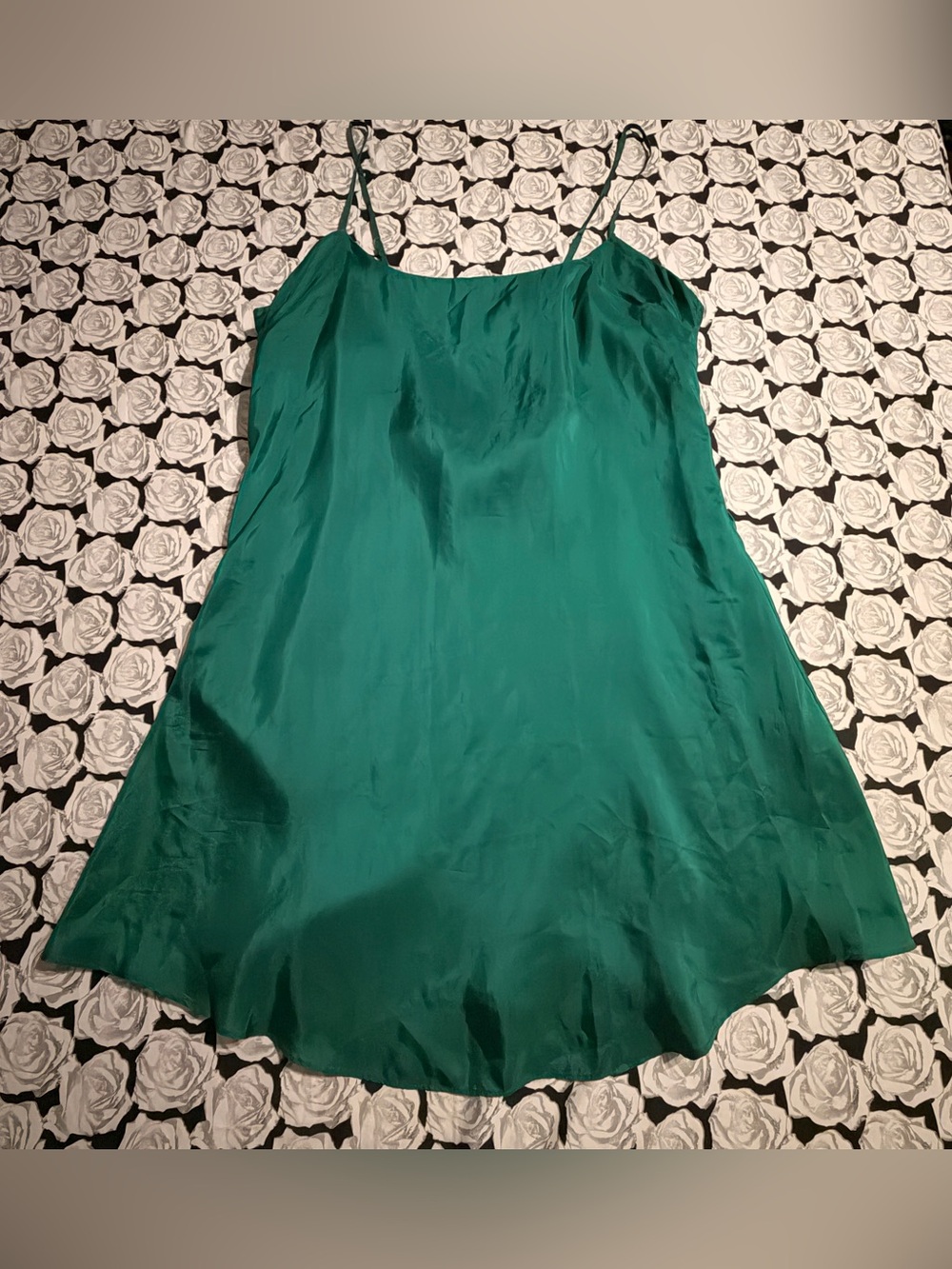 Y2K Green Silk Slip Dress M Vintage 90s Emerald Corinna Fashions 100% Silk